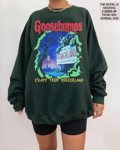 Goosebumps Horrorland Crewneck sweatshirt, Forest Green Sweatshirt, Goosebumps Halloween 2023 Gift, Horrorland Unisex T shirt