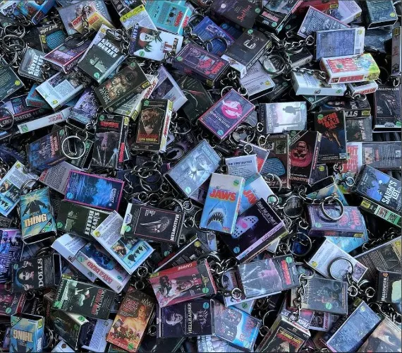 Miniature VHS inspired movie keychain charm 