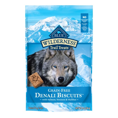 Blue Buffalo Wilderness Denali Biscuits High Protein Grain Free Crunchy Dog Treats, Wild Salmon, Venison, & Halibut 8-oz bag - Salmon, Venison, & Halibut 8 Ounce (Pack of 1)