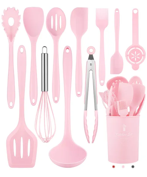 Kitchen Utensils Set-12 Pieces Silicone Cooking Utensils Set (Dishwasher Safe) 392°F Heat Resistant Spatula Set,Kitchen Utensil Set for Nonstick Cookware,Best Kitchen Tools with Holder(BPA Free)
