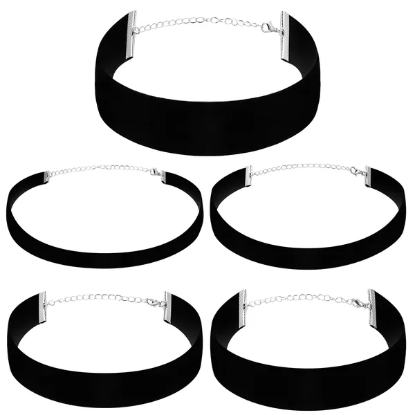 Yinkin 5 Pieces Classic Black Velvet Choker Necklace Soft Women's Choker Necklaces Black Choker Necklace for Women Wide Black Velvet Choker for Women Girls Kids Neck Jewelry Accessories - Simple