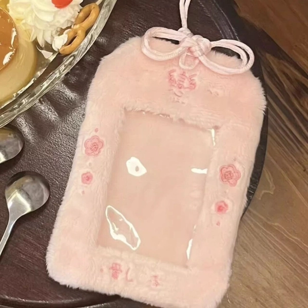 Bag Keychain Plush Photocard Case Cherry Blossoms Photo Card Holder