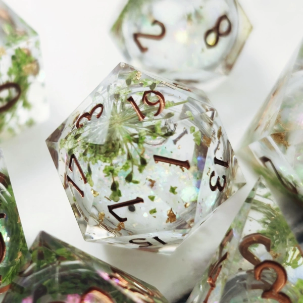 Sharp Edge Resin Dice Set: Liquid Core DND Dice with Iron Box - Complimentary Halloween Gifts included