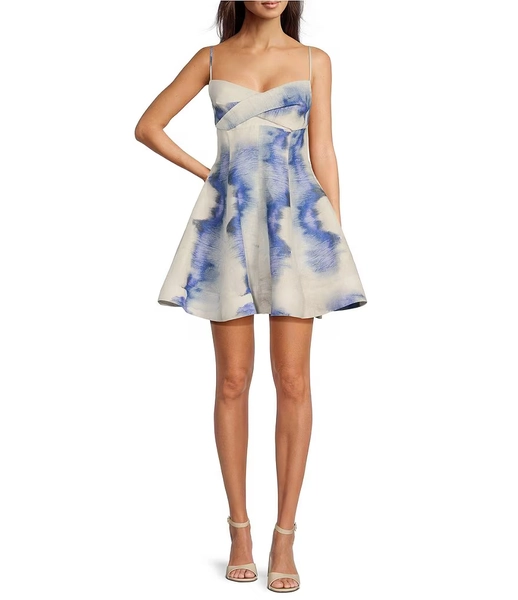 Muse by Marchesa Chloe Dye Print A-Line Linen Dress