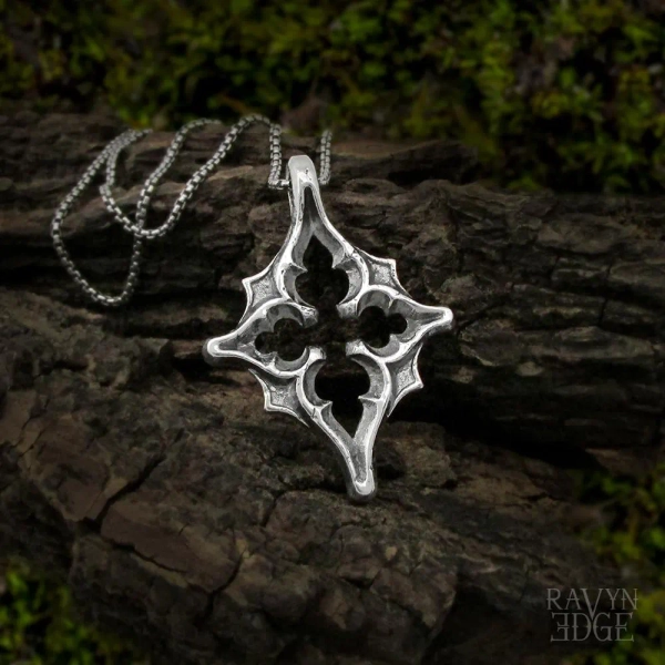 Large North Star Necklace - Sterling silver gothic architecture jewelry, medieval cathedral window pendant for men and women, traveler gift