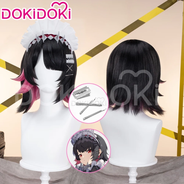 【Wig Ready For Ship】DokiDoki Game Zenless Zone Zero Cosplay Ellen Joe Wig / Hair Clip / Earring / Hairband Short Black Red Highlight Hair