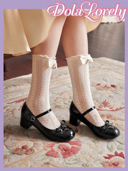 Dola Lovely Women Fashionable Bowknot Decorated Black High Heel Shoes Halloween Christmas Sorceress Fall