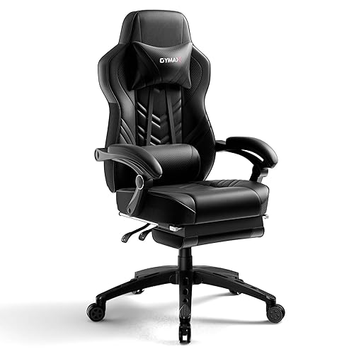 POWERSTONE Gaming Chair Video Game Chair with Footrest and Lumbar Support Racing Style PU Leather Computer Chair Ergonomic Adjustable Swivel Task Chair Black - Black