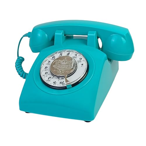 TelPal Retro Landline Phone, Corded Antique Vintage Phone with Old Fashion Rotary Dial Keypad, Decorative Classic 80s Phone for Gift - Blue