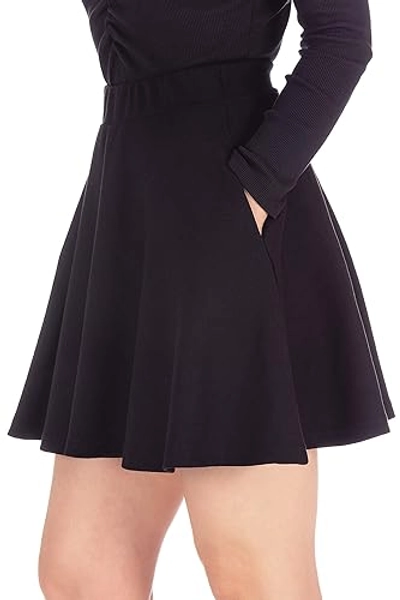 Basic Solid Stretchy Cotton High Waist A-line Flared Casual Skater Mini Skirt