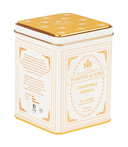 Harney & Sons Chamomile Herbal Tea, Classic Tin, 20 Sachets, white - Tea - Chamomile - 20 Count (Pack of 1)