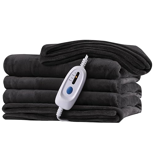 McJaw Electric Heated Blanket 72"x 84" Full Size, 4 Heating Levels and 10 Hours Auto Off, Lightweight and Breathable - Ebony - Ebony - Full(72''×84'')