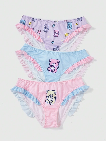 ROMWE Kawaii 3pcs Cartoon Printed Briefs