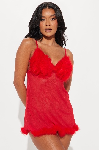 Sweet Lust Feather Babydoll - Red | Fashion Nova