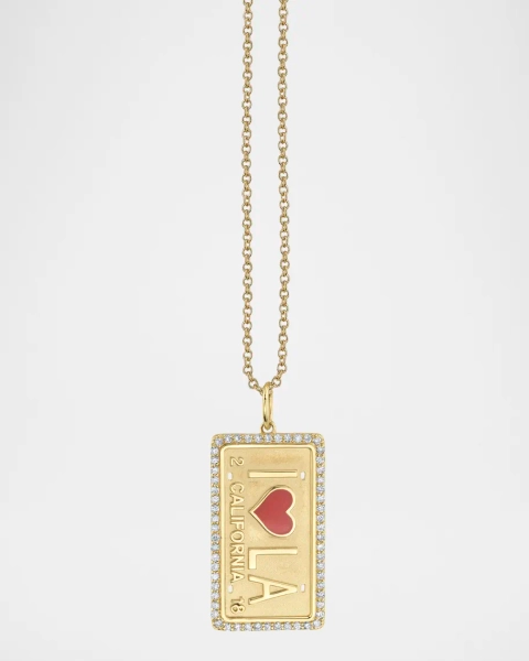 14K LA License Plate Charm on Heavy Tiffany Chain Necklace