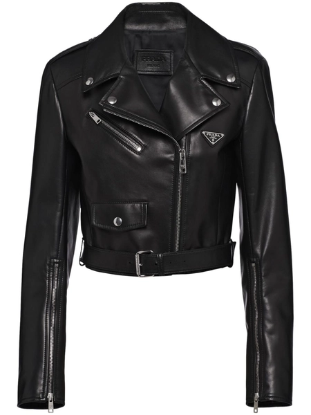 Prada Leather Biker Jacket | Black | FARFETCH PT