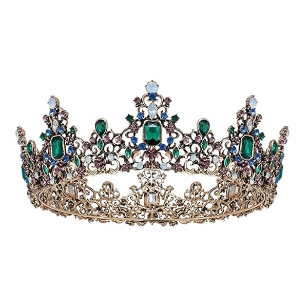 SWEETV Queen Crown for Women - Baroque Wedding Tiaras and Crowns, Jeweled Costume Tiara Princess Crown, Prom Birthday Party Halloween Hair Accessories,Green