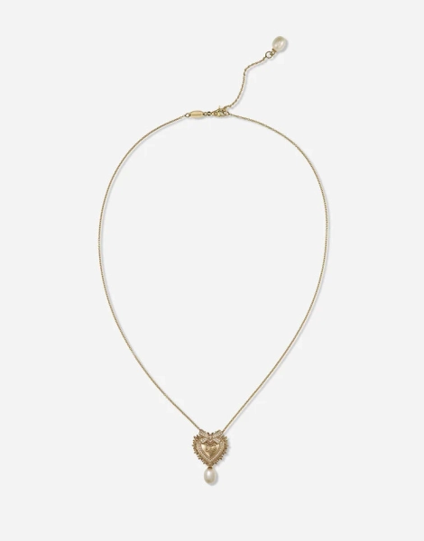 Devotion necklace in yellow gold with diamonds and pearls in Yellow Gold for Women | Dolce&Gabbana® US