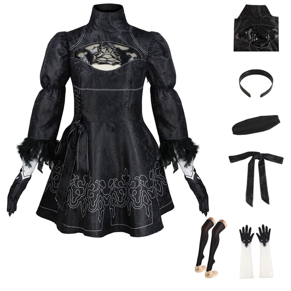 NieR Automata Yorha 2B Cosplay Costume Wig Anime Lolita Outfits Halloween Party