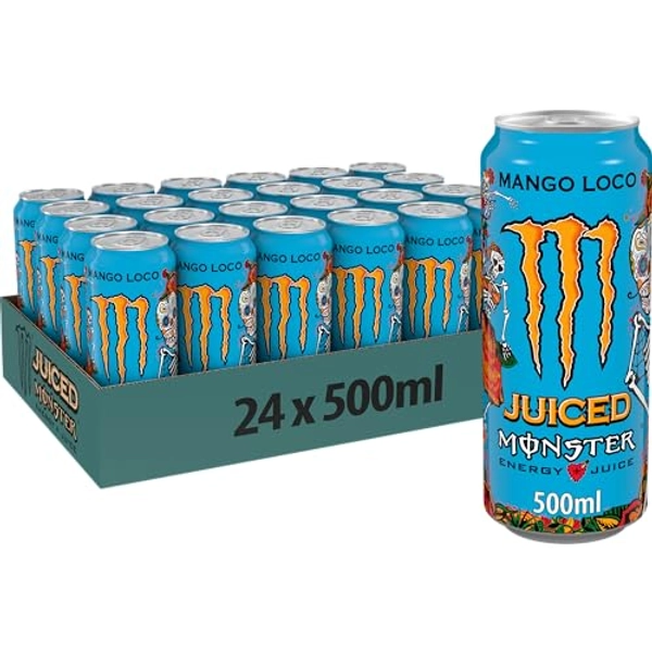 Monster Energy Mango Loco with Tropical Mango Juice â With Carbonated Energy Drink Palette 24 x 500 ml & Free Sticker