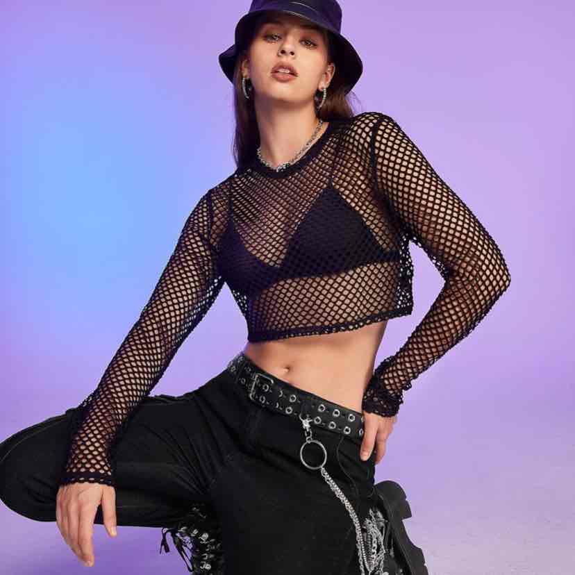 Fishnet Long Sleeve Crop Top