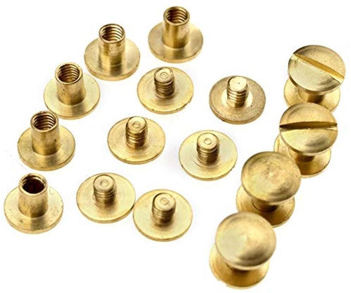 Chicago Screw Rivets Brass Binding Screw Nut 6mm Rod Length for Belt, Bag, Clothing, Pet Collar Book 10 Pairs