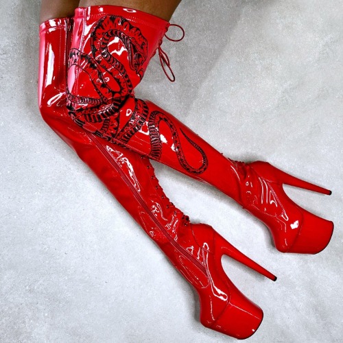 VIPER Boot Red with Black Thigh High - 8INCH | UK5 / EU38 / US7 / AU7
