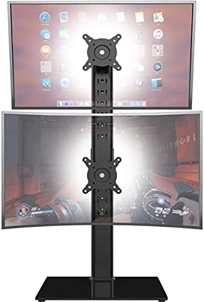 Dual Monitor Ständer - Vertikaler Stapelbildschirm Freistehender Monitor Haltung Für Zwei 13 bis 34 Zoll große Bildschirme mit drehbarem, neigbarem und höhenverstellbarem Bildschirm Schwarz