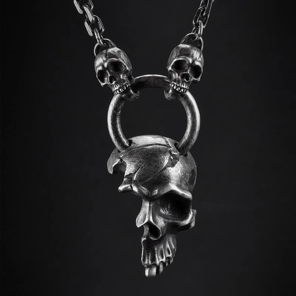 Damaged Half Face Sterling Silver Antique Skull Pendant