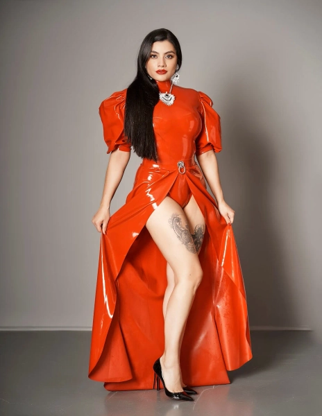 Latex Floor Length Front Split Skirt with O-Ring