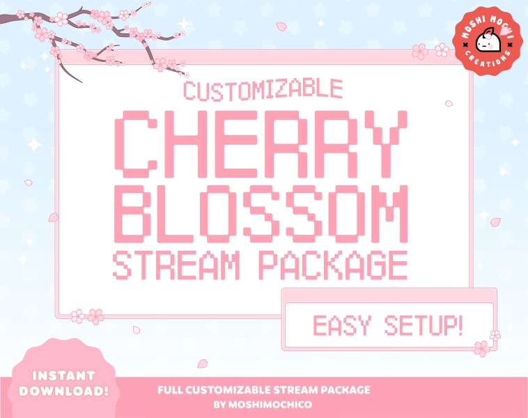 Cherry Blossom Customizable Twitch Overlay Set | Dreamy Stream Package | Cute Pastel Theme | Stream Setup | Pink Floral Pack | Gamer Room
