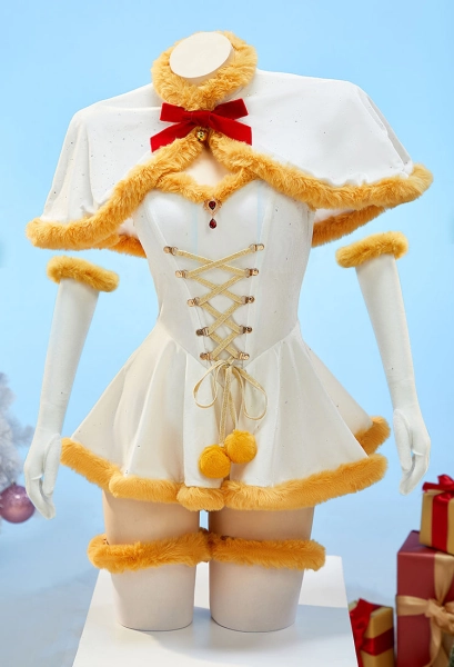 Frieren Derivative Winter Christmas Sexy Cosplay Costume Set Off-the-shoulder Bodysuit with Cape and Socks