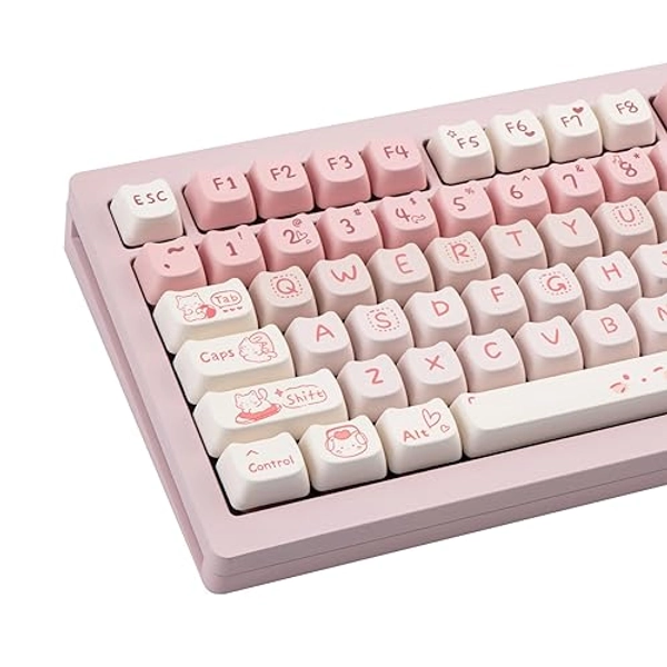 COOMICKEY Cute Cat Keycaps, Pink White PBT Keycaps Mao Profile 134 Keys Keycaps, Dye-Sublimation Keycap Set Compatible with 60% 75% 96% 100% Cherry Gateron MX Switches Mechanical Gaming Keyboard