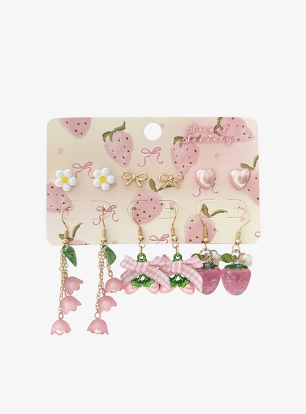 Sweet Society Pink Strawberry Flower Earring Set