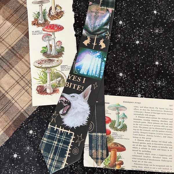 yes I bite - handmade tie - fairy grunge medieval canine animals whimsical forest creepy core maximalist