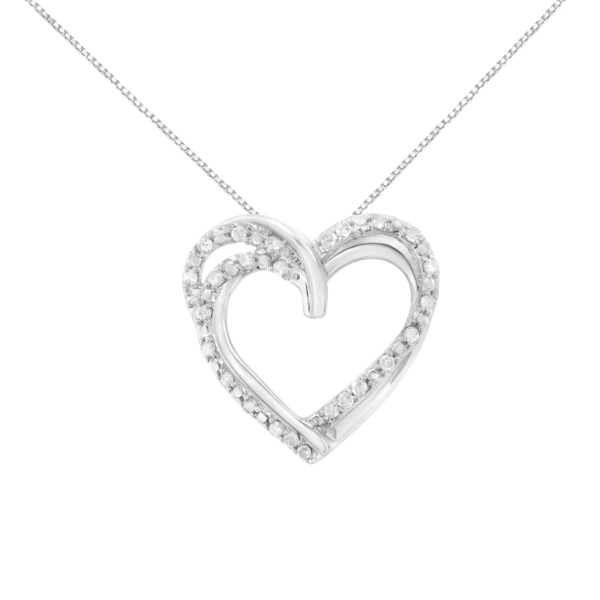 .925 Sterling Silver 1/4 cttw Prong Set Round-Cut Diamond Woven Double Heart 18 Pendant Necklace (I-J Color, I2-I3 Clarity)