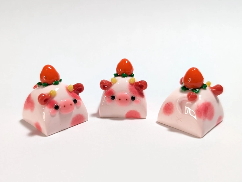 Strawberry Cow | Cute Artisan Keycap | Handmade