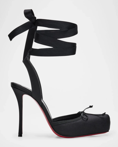 Cassia Silk Ankle-Tie Red Sole Ballerina Pumps