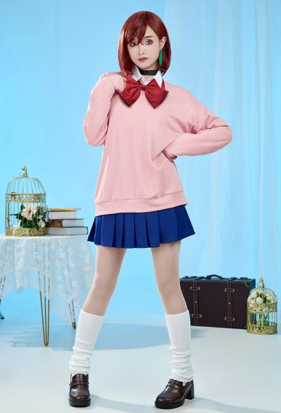 DDD Momo Ayase Cosplay Costume School Uniform Shirt Blouse Set with Pleated Skirt Bowtie