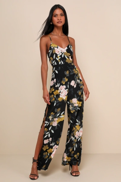 Beautiful Blooms Black Floral Print Wide-Leg Jumpsuit