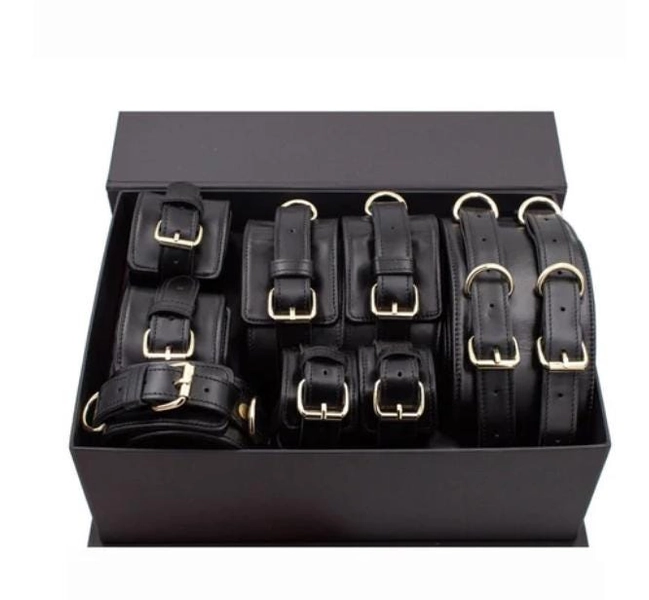 Luxury Leather Bondage Restraint Set, BDSM Kit Wrist Hand Ankle Thigh Cuffs, Collar and Bondage Waist Belt, Sexy Gift, Anniversary Gift