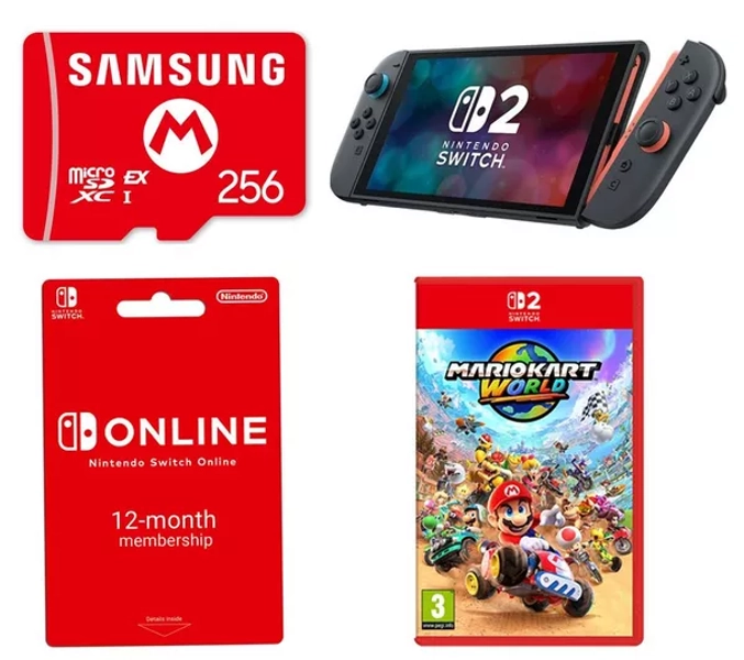 NINTENDO Switch 2, Mario Kart World, Switch Online 12 Month Membership & microSD Express Memory Card (256 GB) Bundle