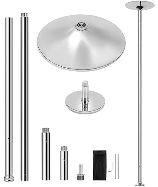Dance Pole Spinning Static Dancing Pole Portable Removable for Home Club Bar Gym 44.5-108.3” Height Adjustable & Weight Capacity 500lb, Silver/Gold