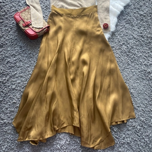 Massimo Dutti Golden Mustard Midi Skirt
