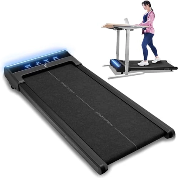 sWalk Walking Pad Laufband mit LED - Deutsche Qualitätsmarke - 1-6 km/h Geschwindigkeit mit interaktivem LCD-Display & App kompatibel - Flexibles Under Desk Schreibtisch Treadmill für Zuhause & Büro
