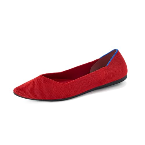 Rothy's The Point Women's Slip-On Shoes, Pointed-Toe Flats, Made from Recycled Plastic Bottles & Machine Washable - 8 - Bright Red