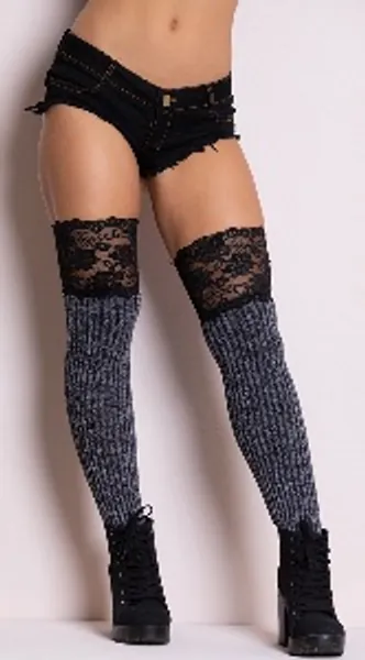 KNIT THIGH HIGH SOCKS WITH LACE TOP