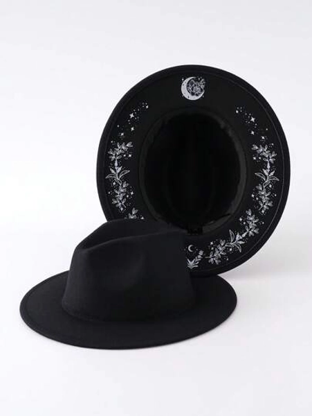 Classic Black Hat With Rose Flower Print