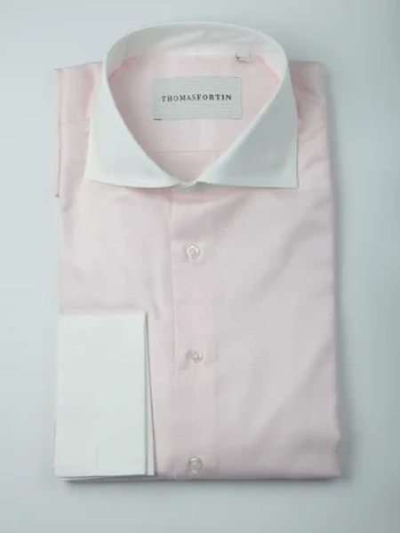 Thomas Fortin Pink Contrast Collar Shirt
