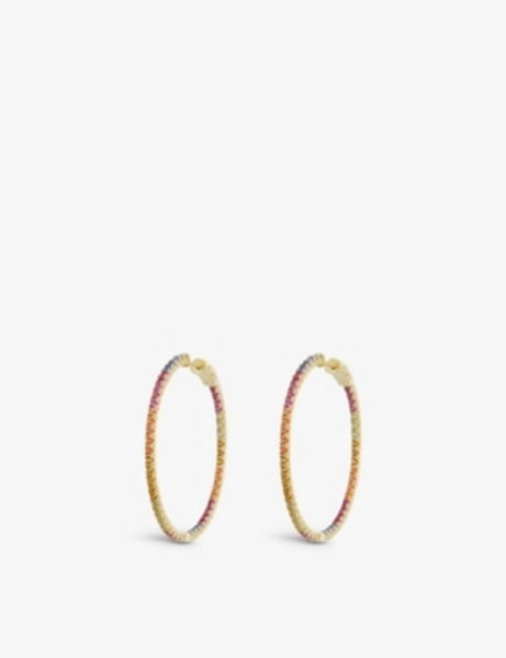 Rainbow large yellow-gold plated vermeil sterling silver hoops and gemstone hoop earrings